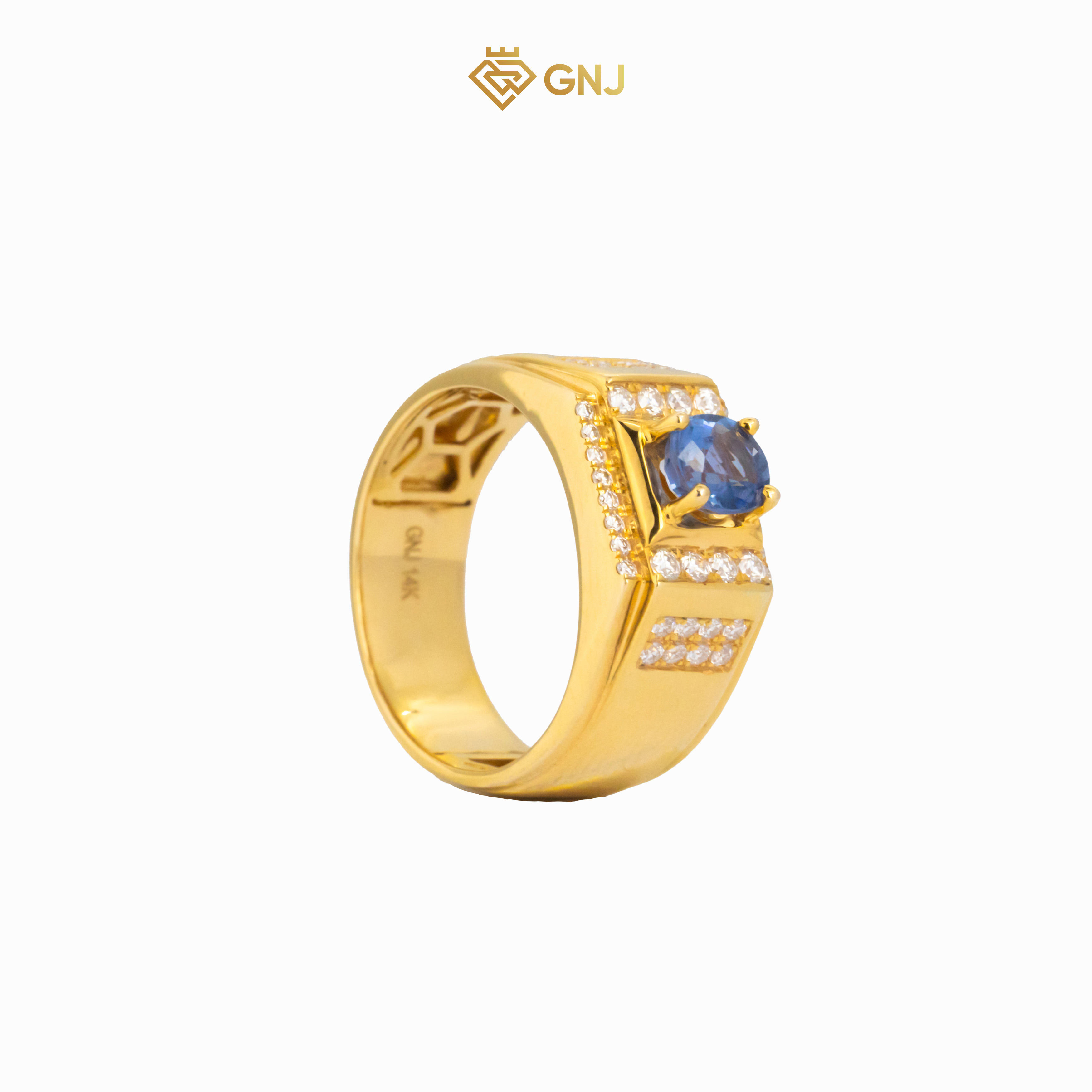 Nhẫn vàng nam đá spinel xanh tự nhiên