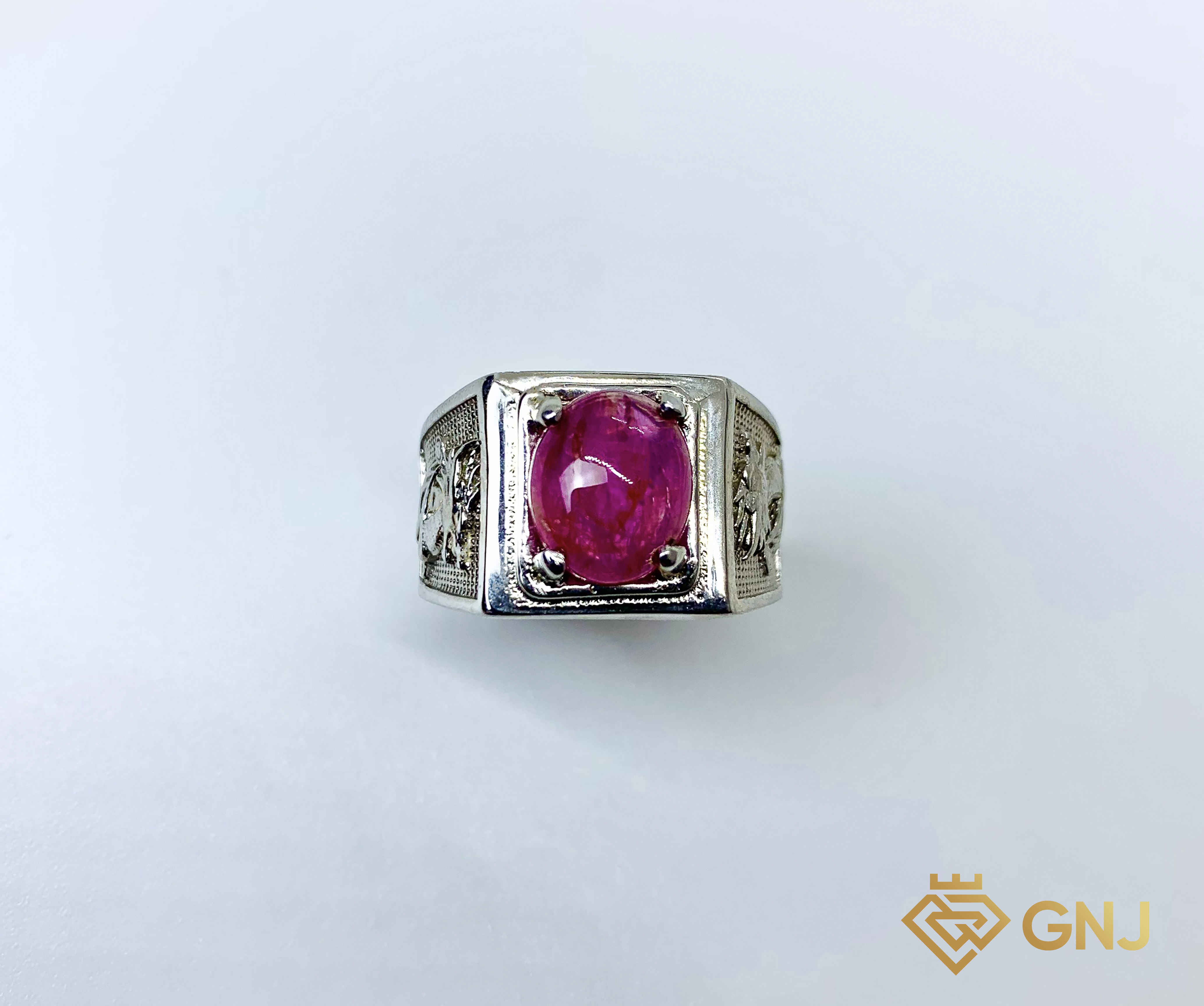 Nhẫn bạc đính đá Ruby tự nhiên chất kính trong