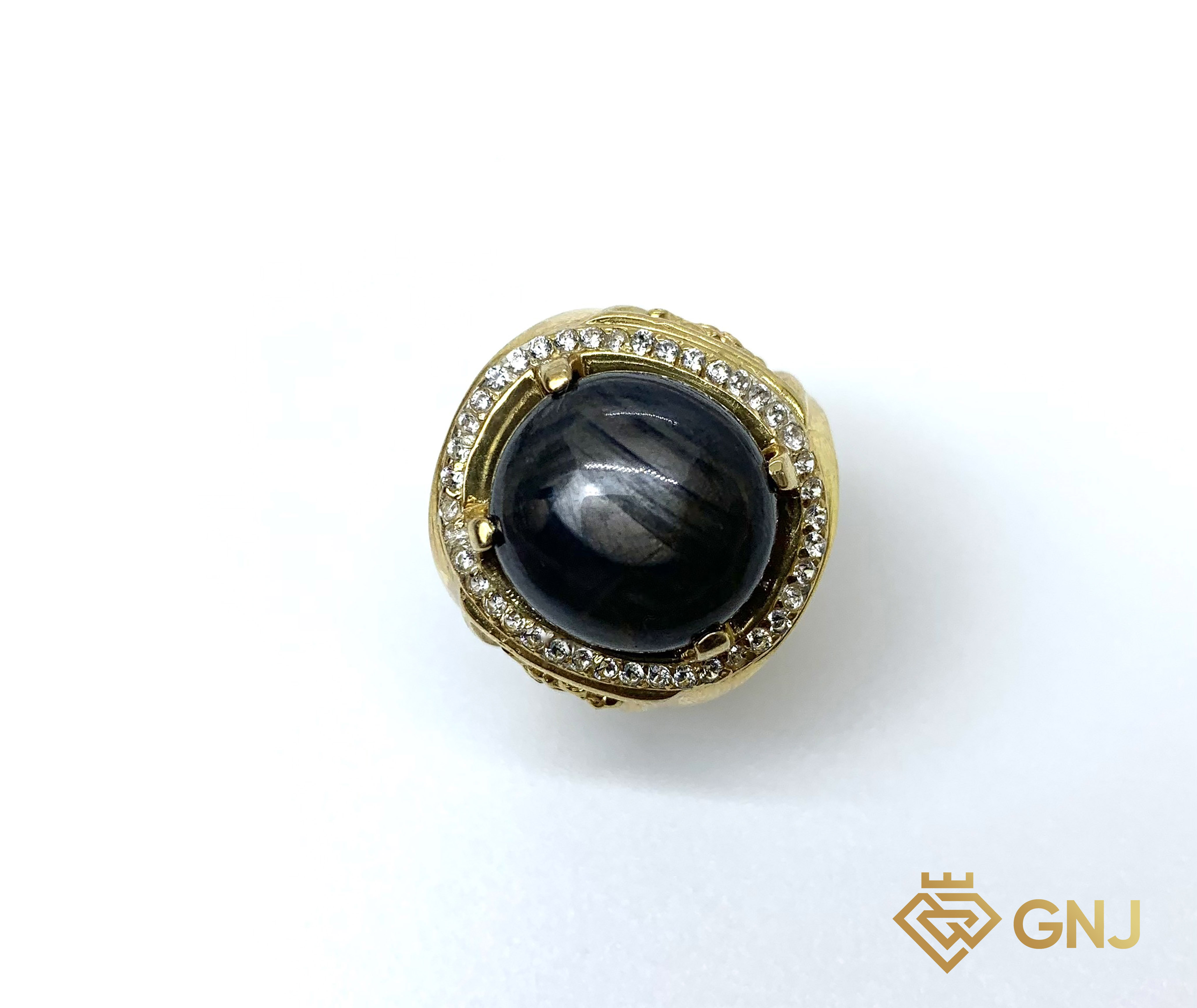 Nhẫn bạc nam đính đá Sapphire đen sao thiên nhiên.