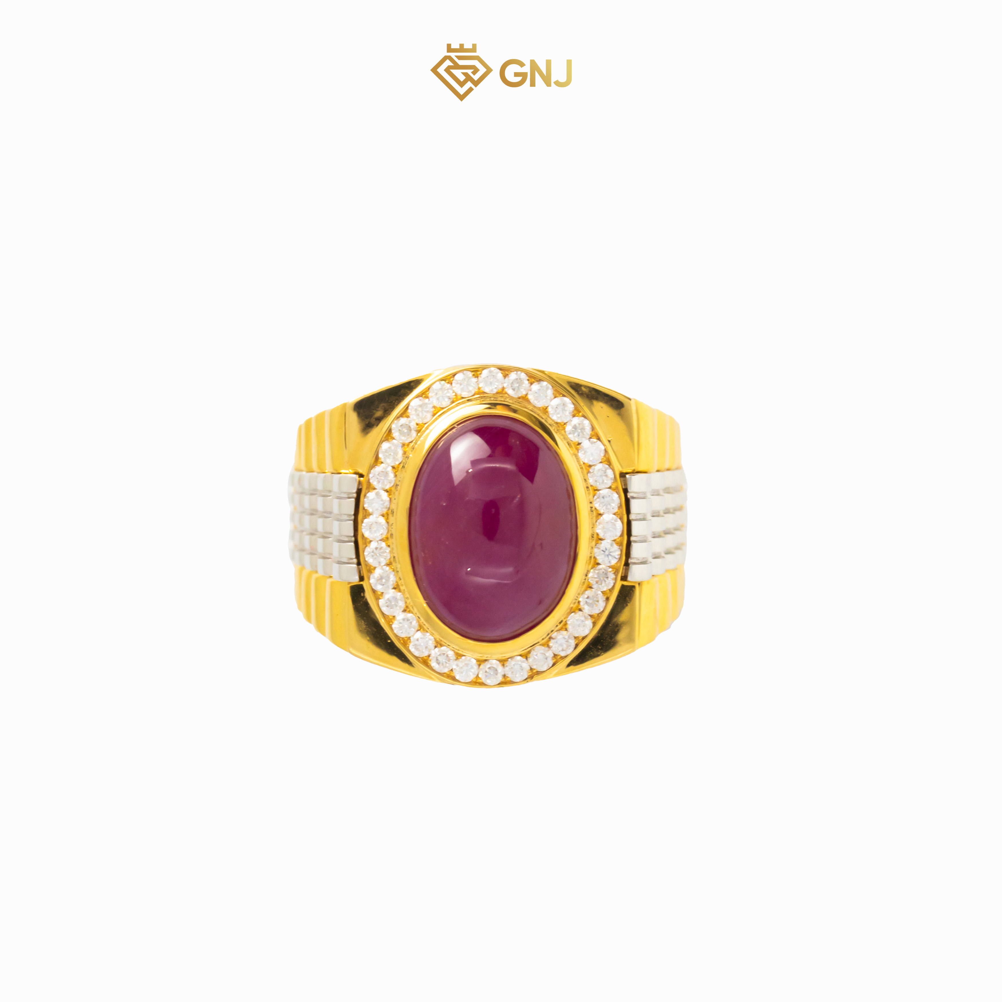 Nhẫn vàng nam đá chủ ruby cabochon