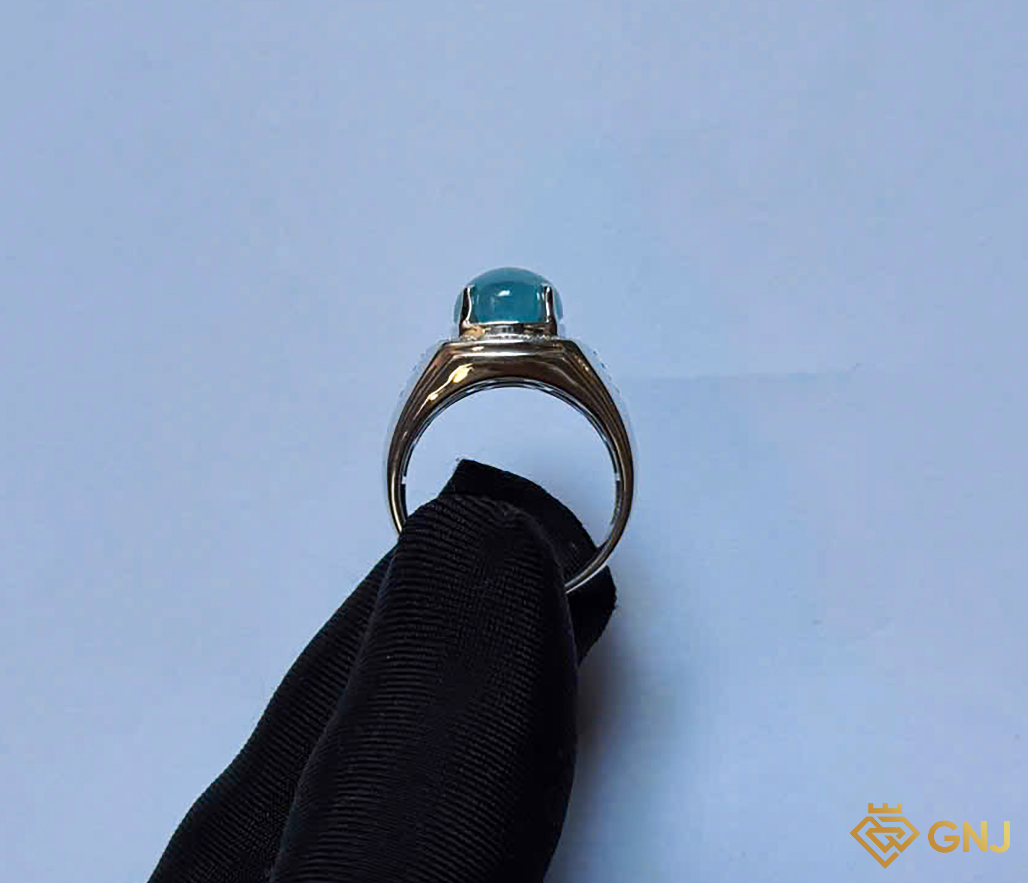 Nhẫn bạc xi vàng trắng đính đá Aquamarine tự nhiên
