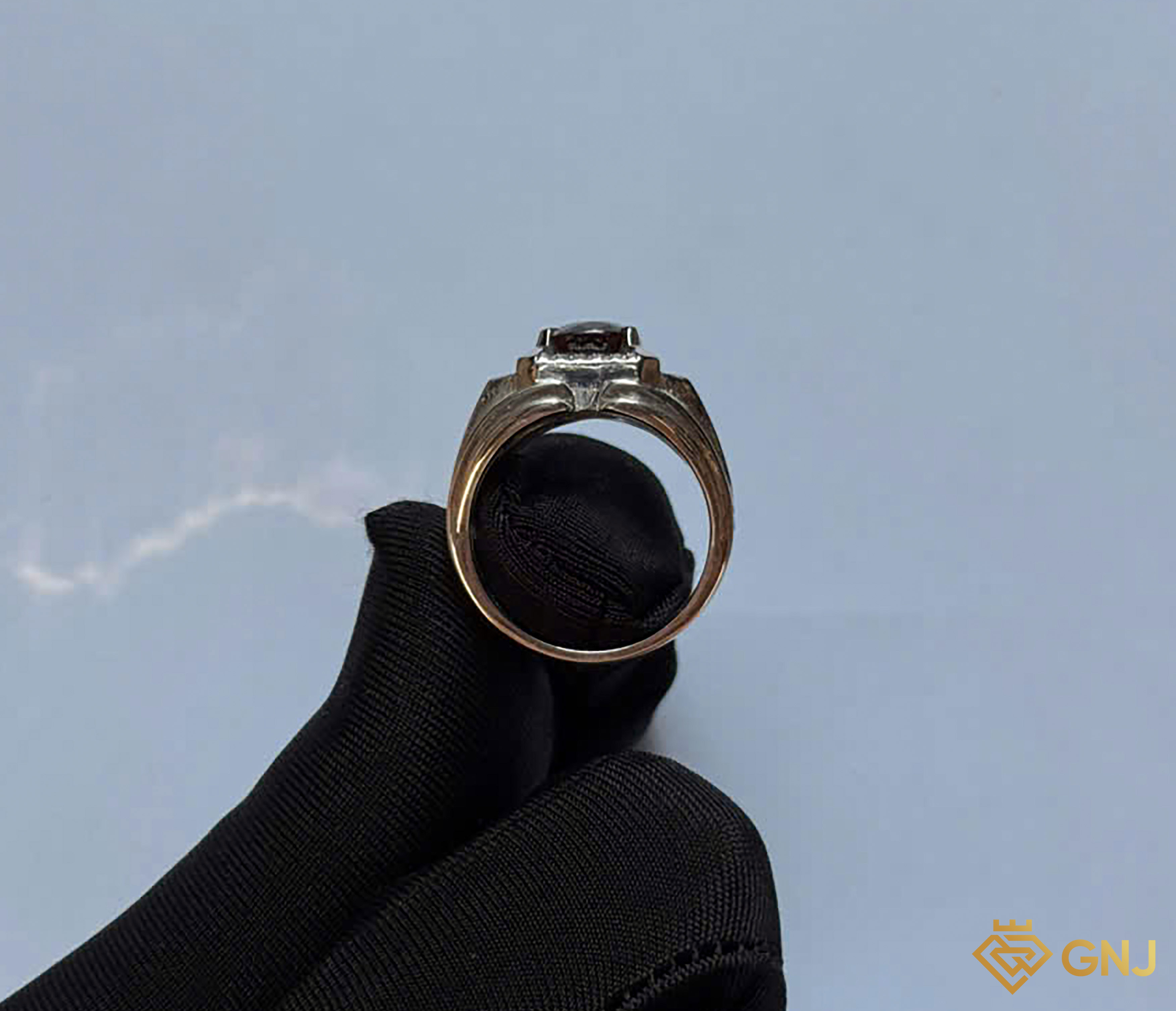 Nhẫn bạc xi vàng trắng đính đá Garnet tự nhiên