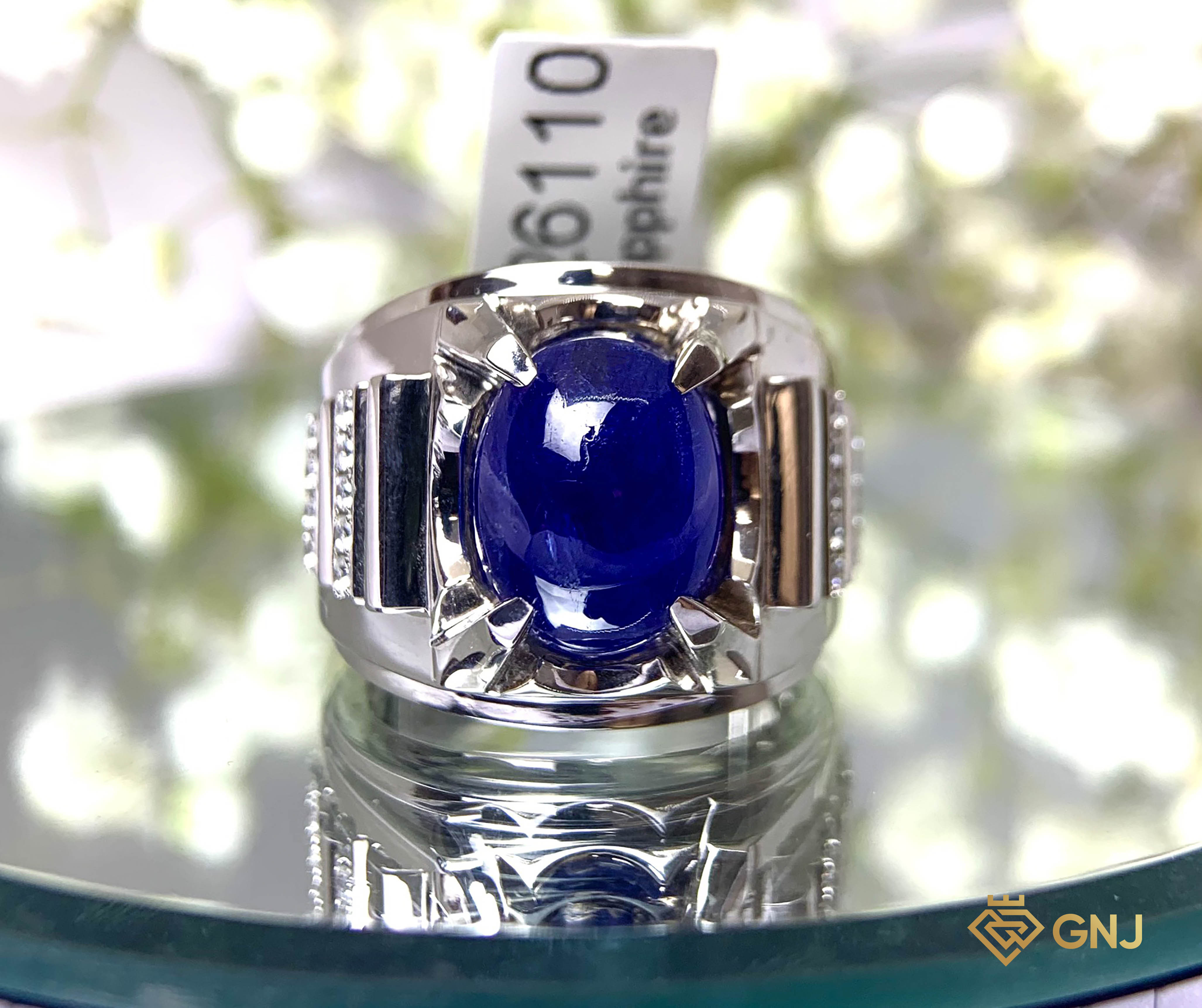 Nhẫn vàng nam đính đá sapphire xanh hero tự nhiên