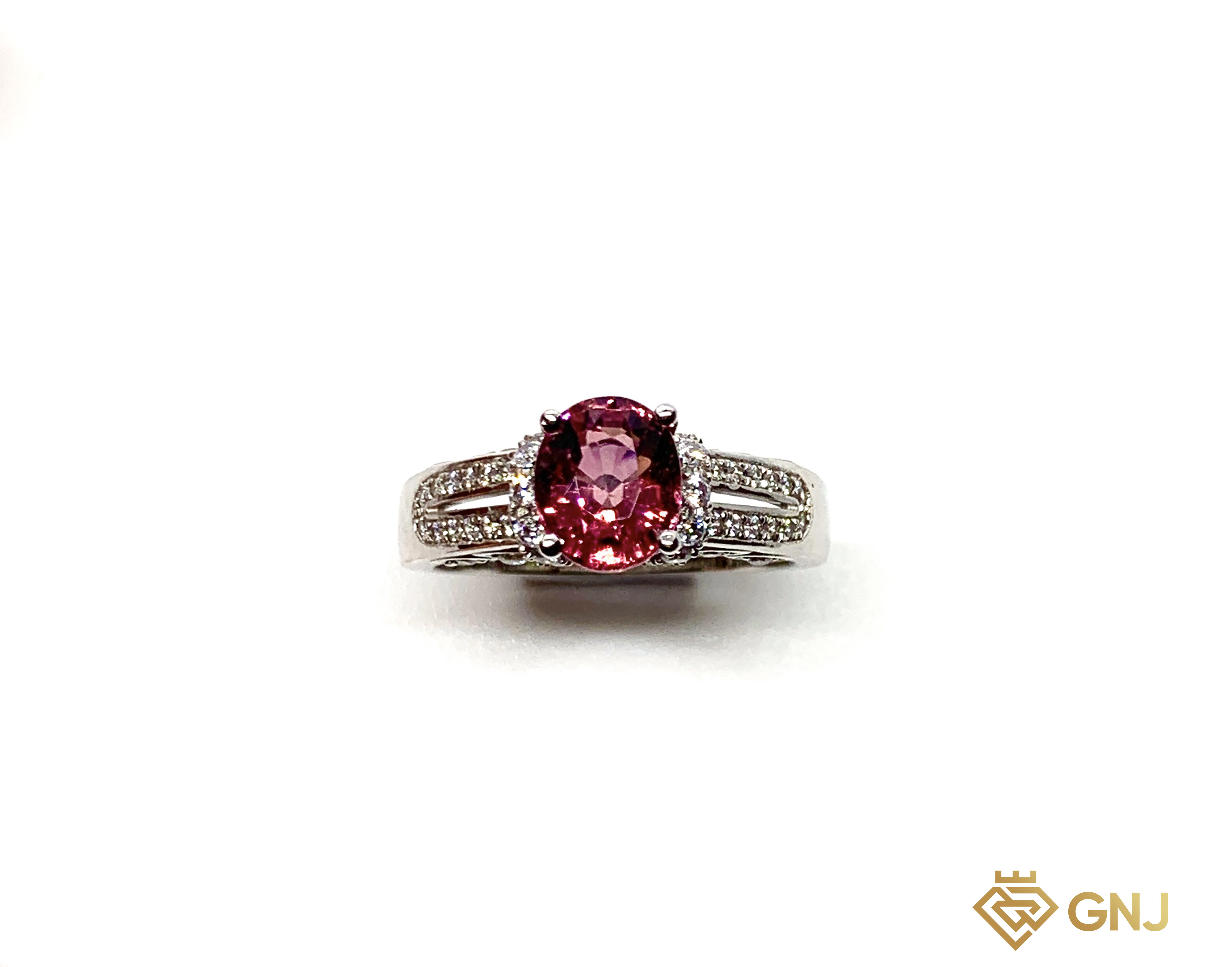 Nhẫn vàng 10k đá chủ Tourmaline hồng tím thiên nhiên