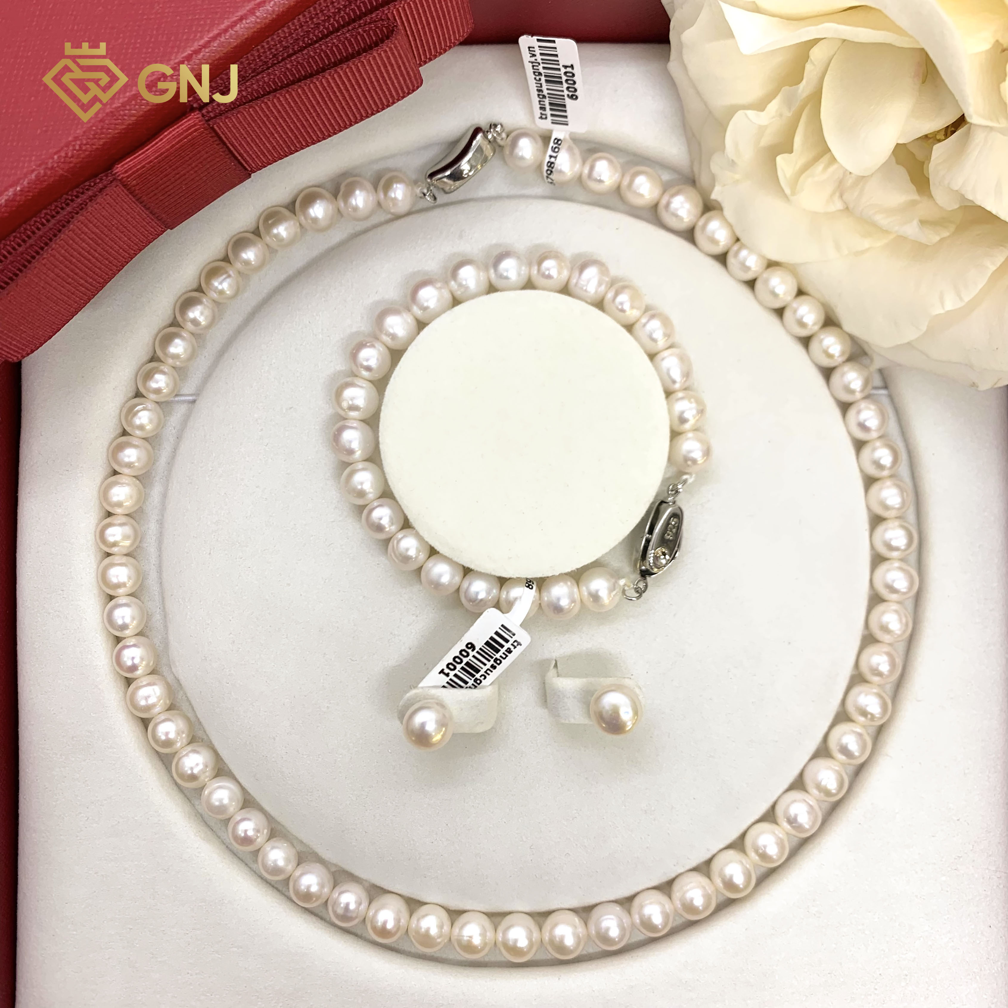 SET Ngọc Trai Nước Ngọt — mặt trước, đá quý tự nhiên có kiểm định GNJ