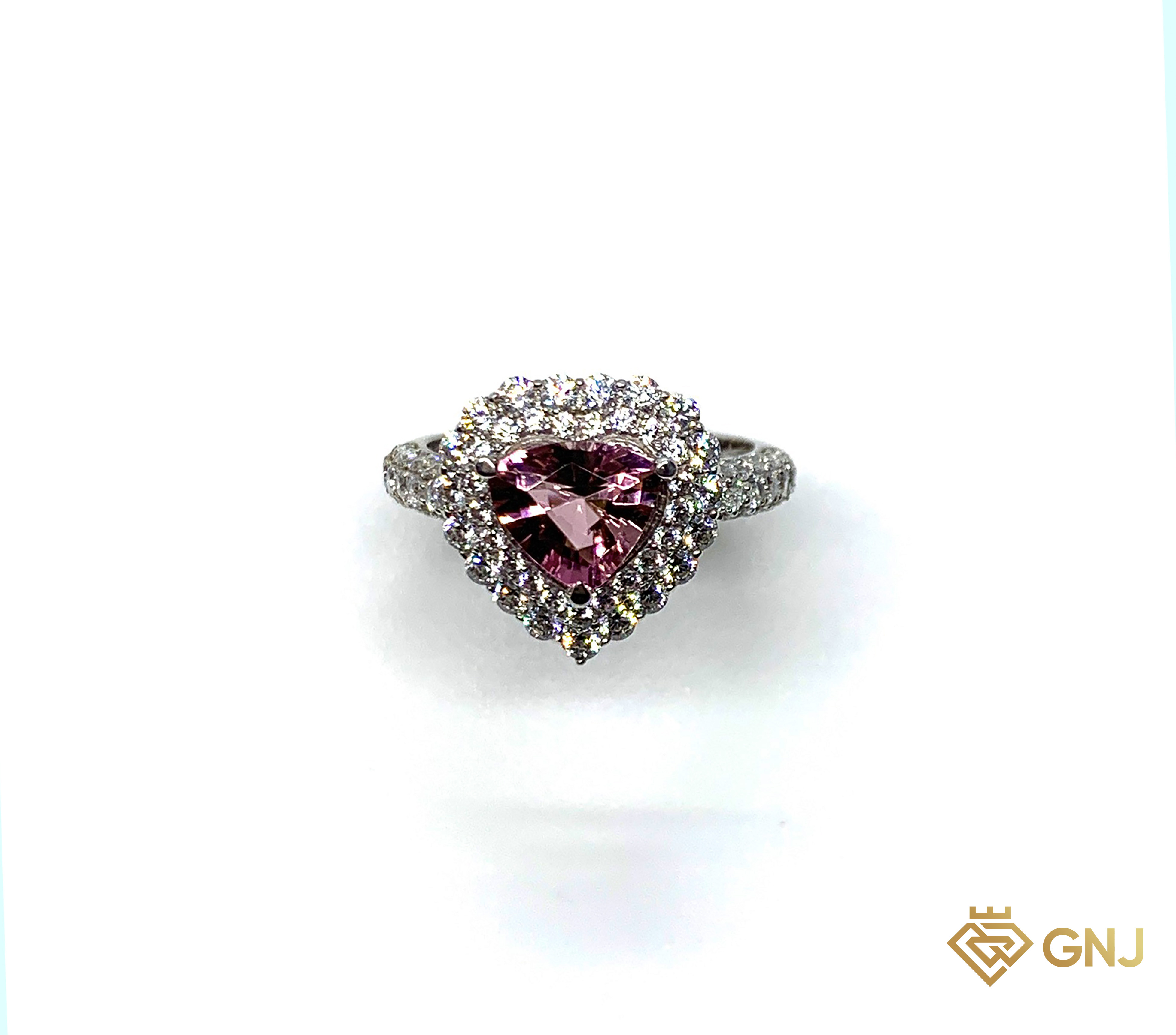 Nhẫn đá Tourmaline hồng tím tam giác