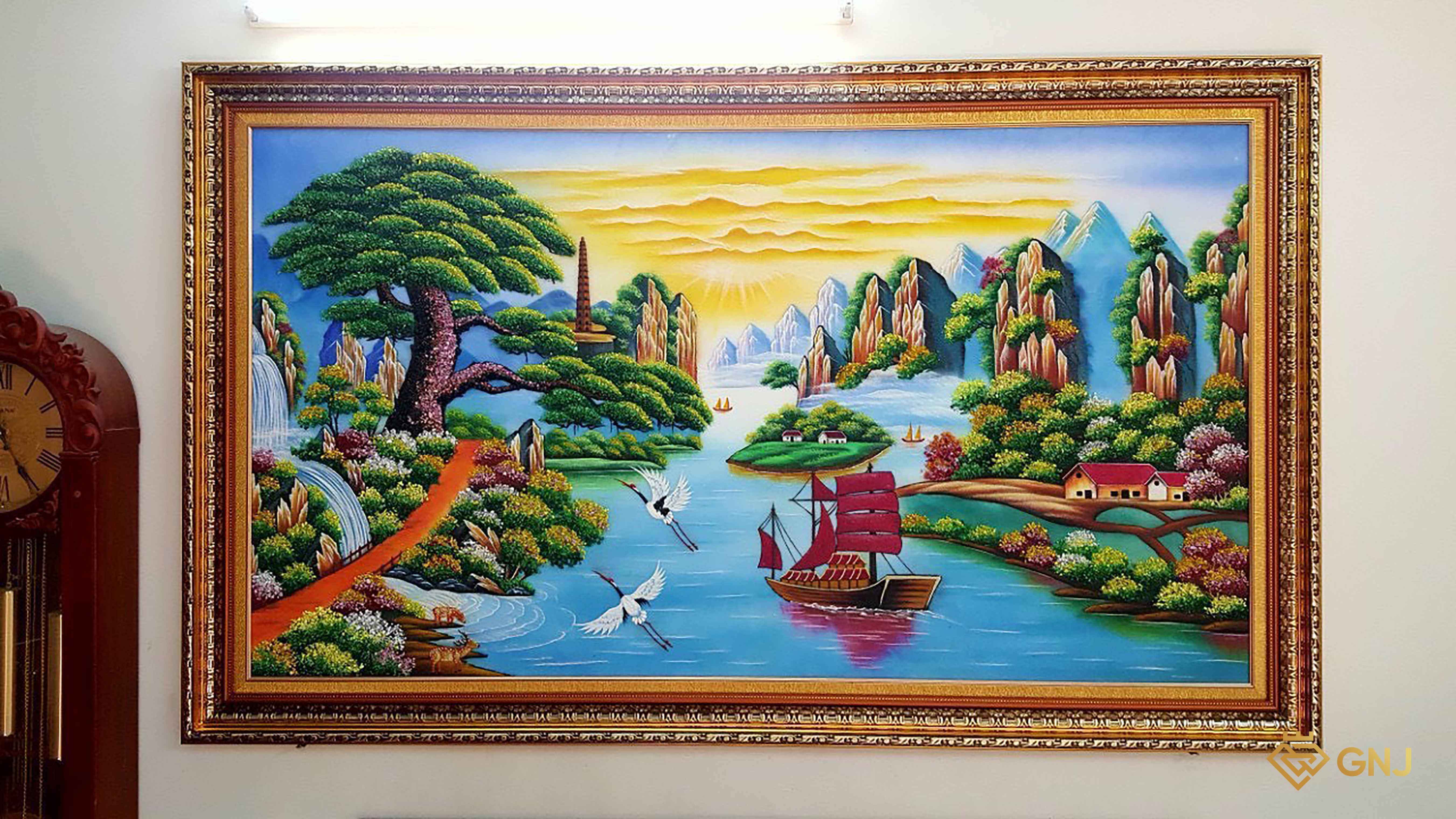 Tranh Đá Quý Thuận Buồm Xuôi Gió, Tùng Ghênh Khách — chi tiết đá