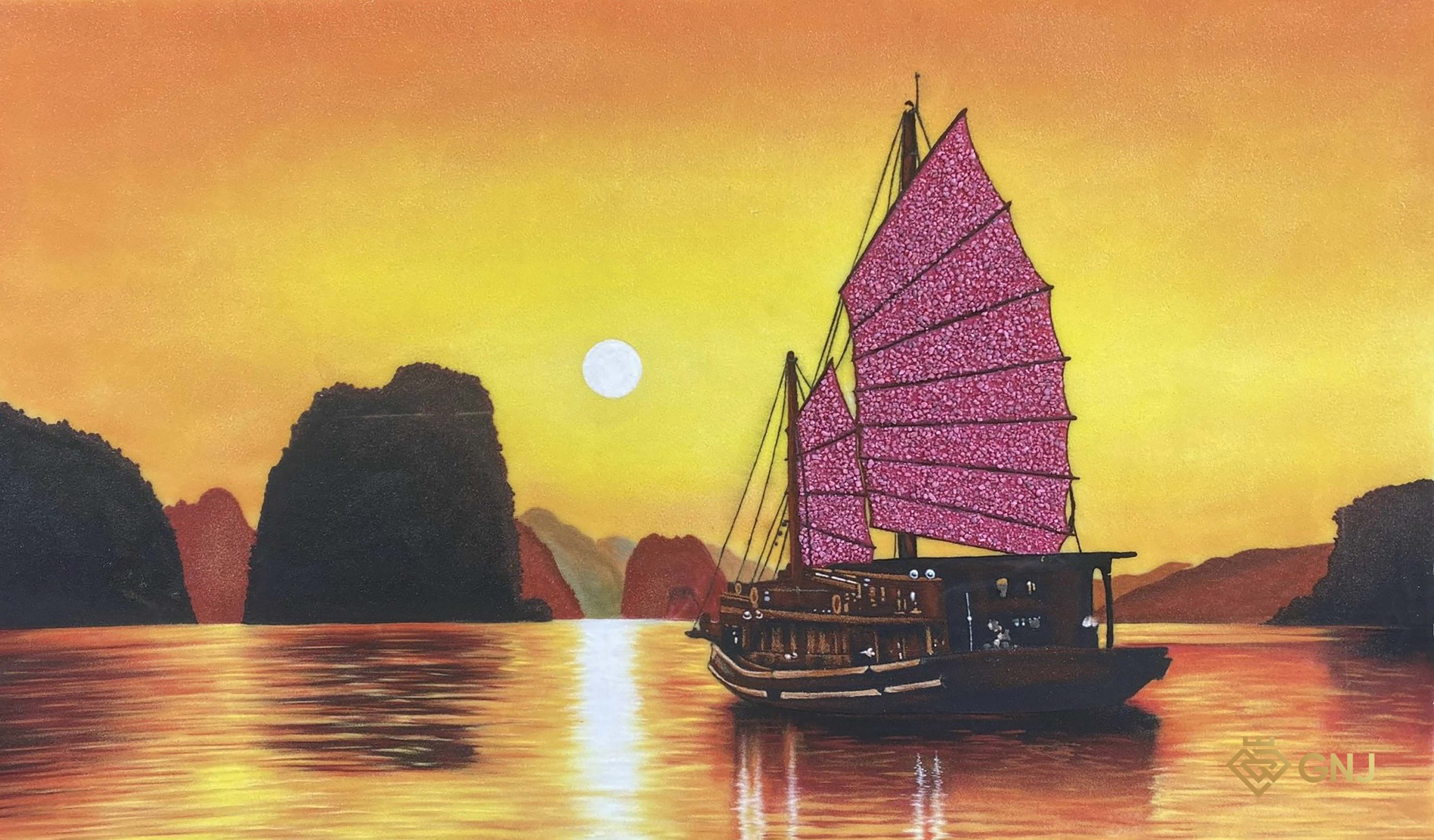 Tranh Đá Quý Thuận Buồm Xuôi Gió Đẹp Lục Yên — mặt trước, đá quý tự nhiên có kiểm định GNJ