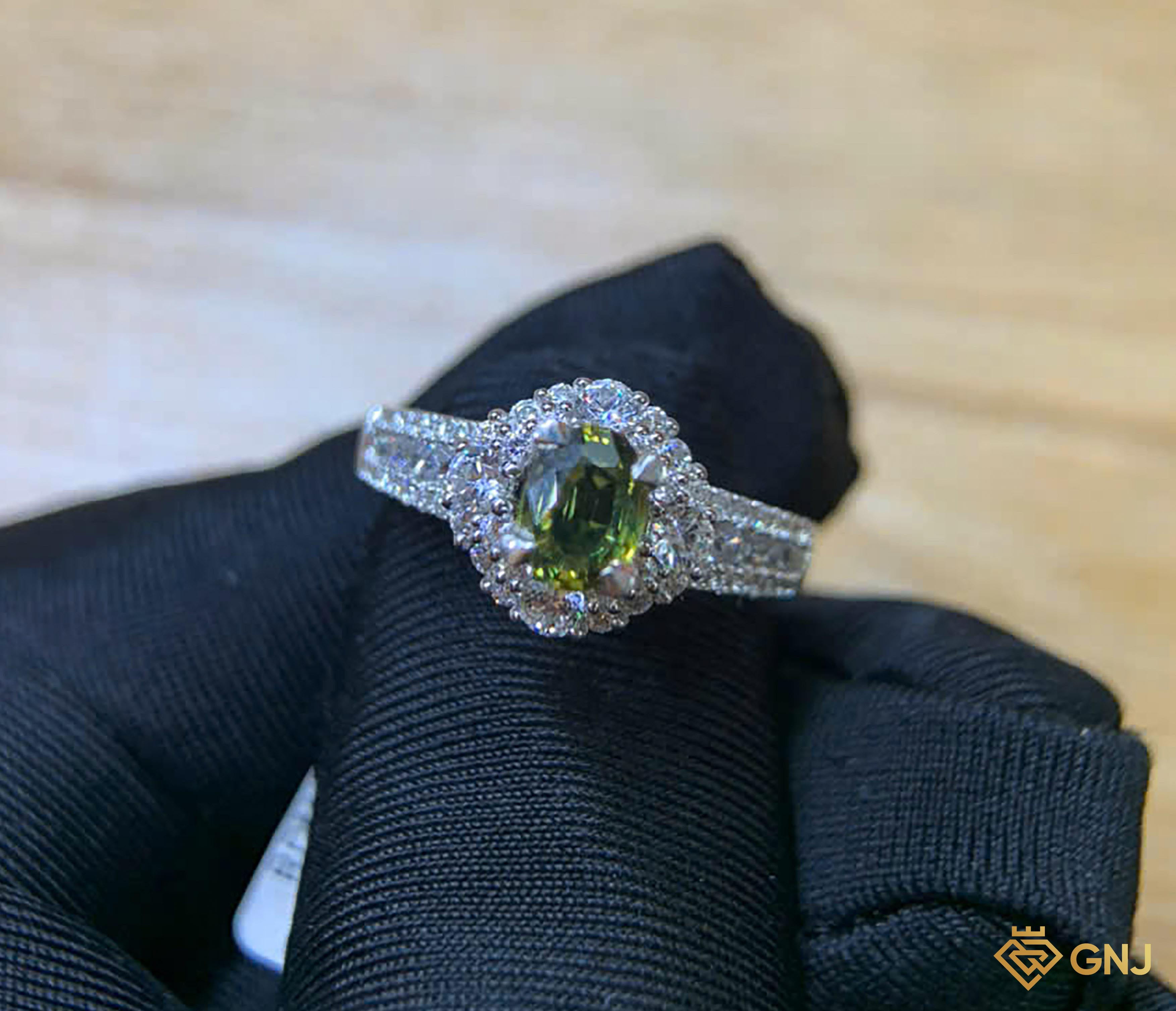 Nhẫn bạc nữ đính đá Tourmaline tự nhiên