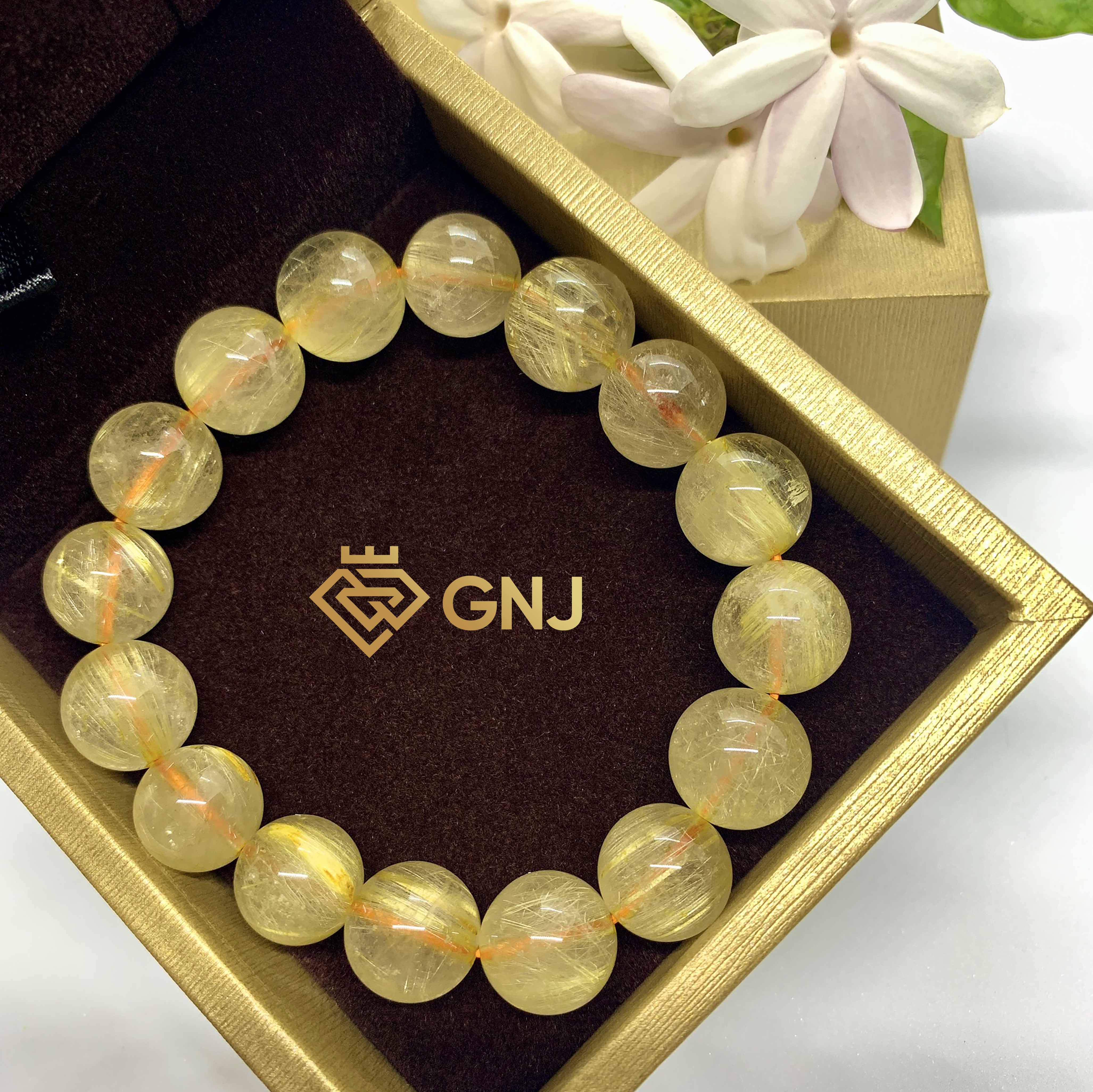 Vòng tay phong thủy thạch anh tóc vàng 6A chiêu tài lộc