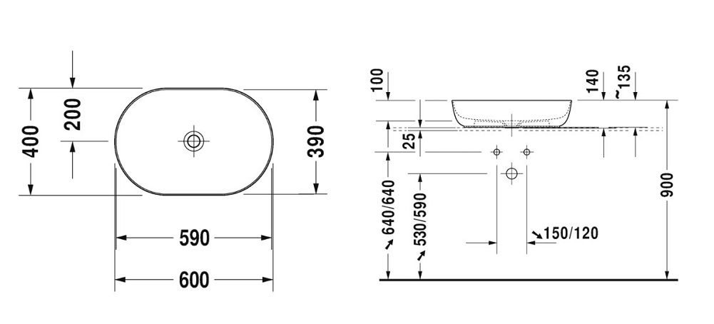Chậu Lavabo đặt trên bàn Duravit Luv 600 mm 03796000001