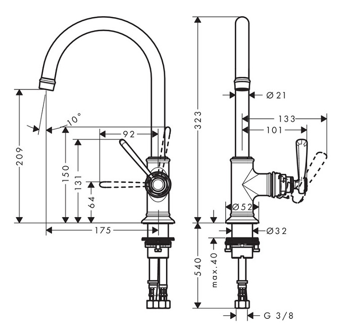 Vòi Chậu rửa mặt Lavabo AXOR Montreux 210 16518820 brushed nickel