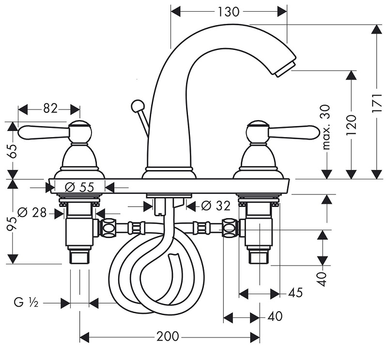 Vòi Lavabo 3 lỗ vòi Hansgrohe Axor Carlton 17134000