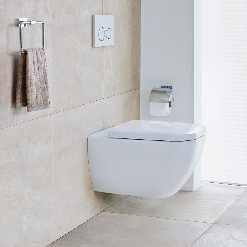 Bồn cầu treo tường Duravit Happy D.2 có bệ ngồi, không có gờ xả, màu trắng,  WonderGliss