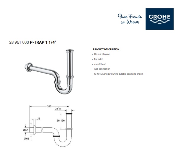 Xi phon thoát nước Lavabo Grohe 28961000