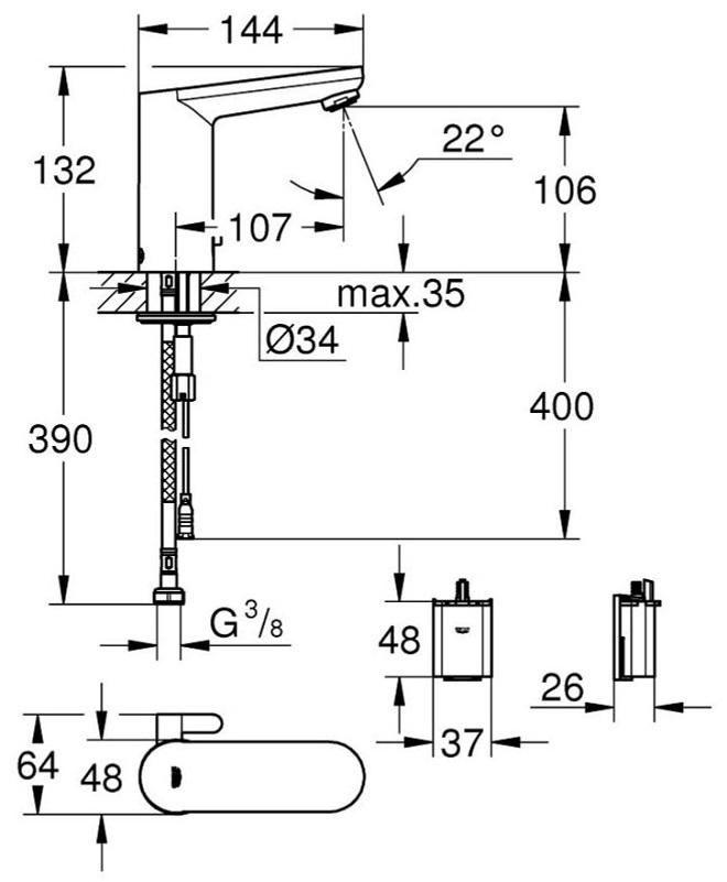 Vòi lavabo tự động, cảm ứng hồng ngoại Grohe Eurosmart CE 36327001