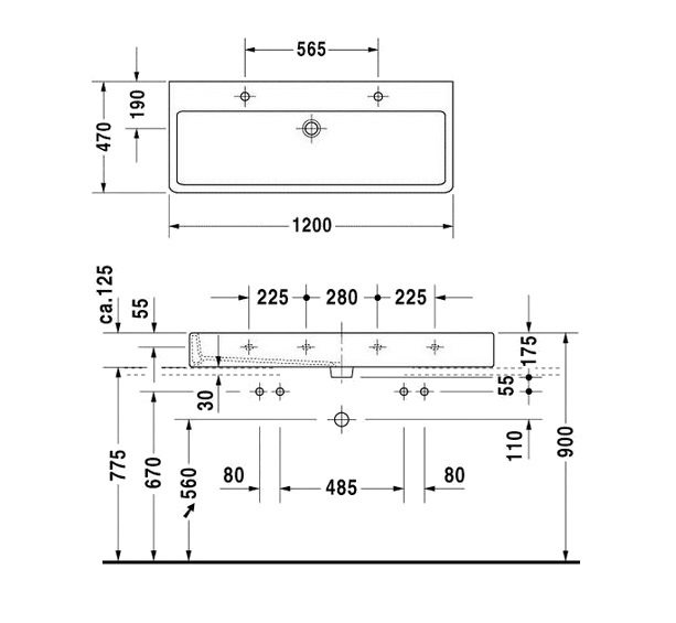 Chậu Lavabo kép, 2 lỗ vòi Duravit Vero 0454120026