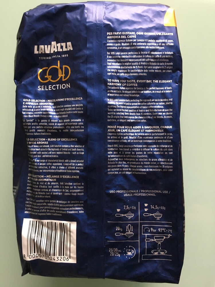 Cà phê hạt đã rang Lavazza Gold Selection 1000g