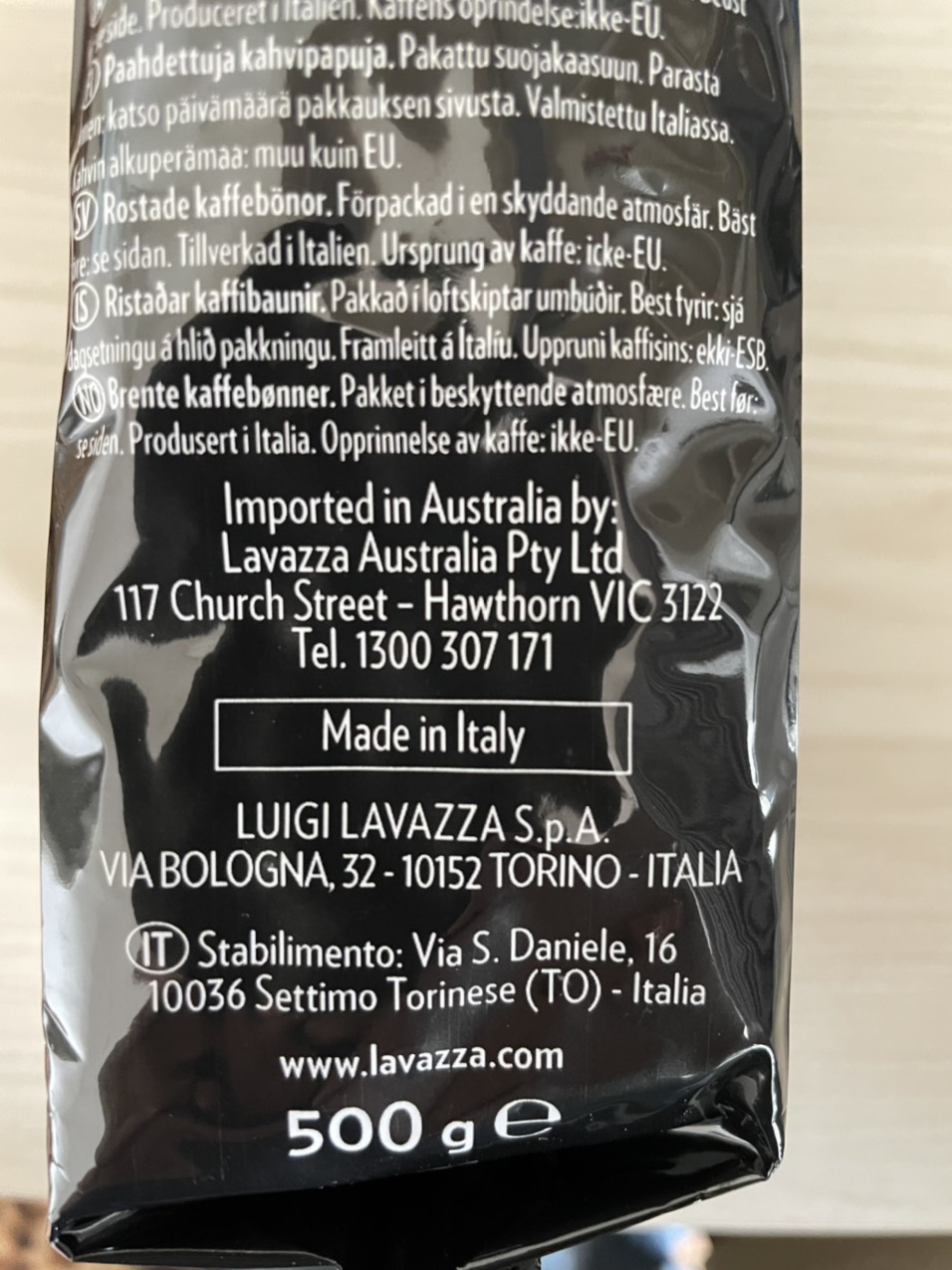 Cà phê hạt đã rang Lavazza Oro Qualita 500g, 100% Arabica, Intensity 7/10, Made in Italy