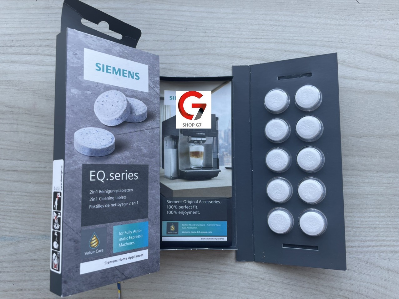 Viên vệ sinh (Cleaning) EQ.series 2in1 TZ80001A máy pha cà phê tự động Siemens, hộp 10 Viên