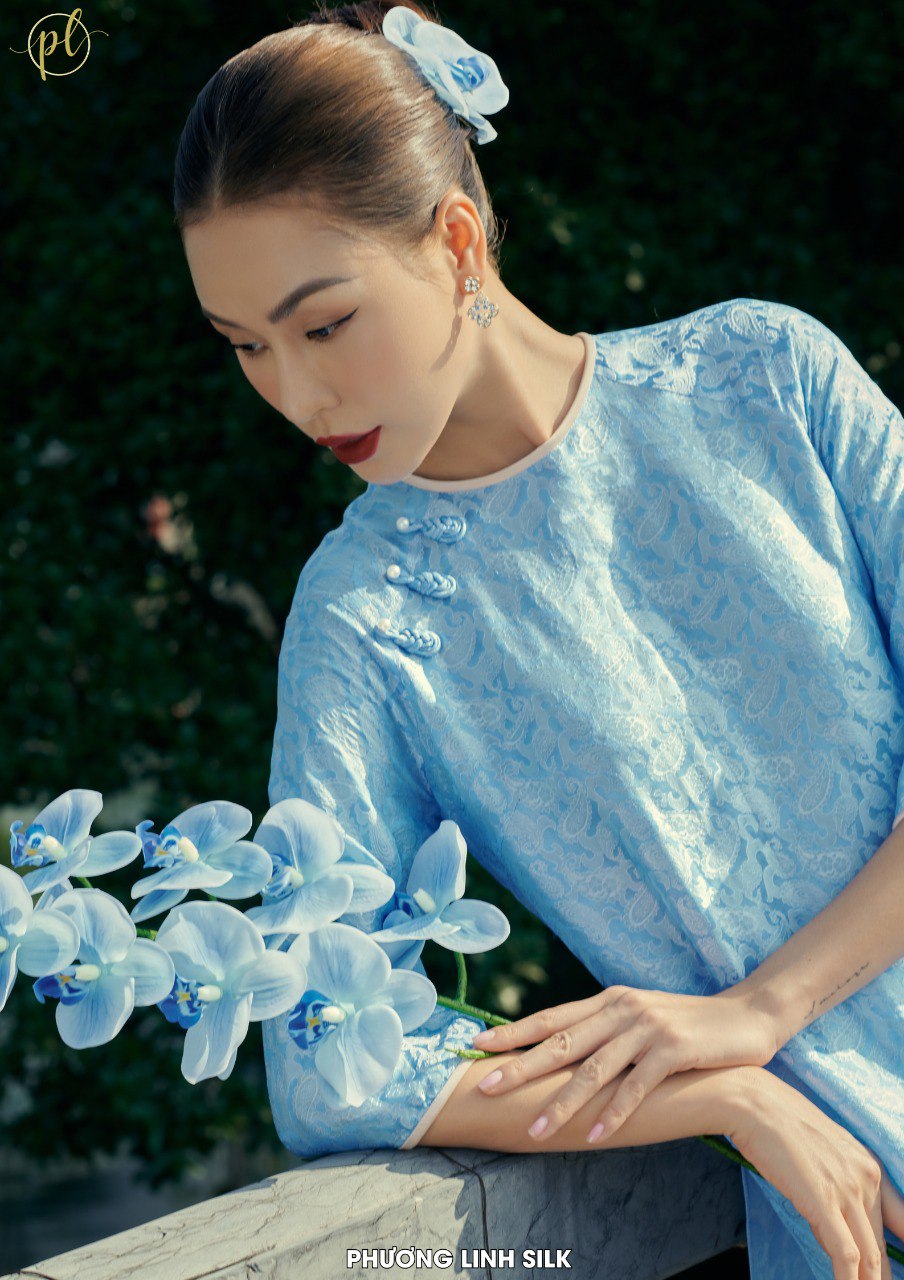 Blue Ao Dai Men - Áo Dài Xanh Nam Vẽ Vải Co Giản Nhẹ