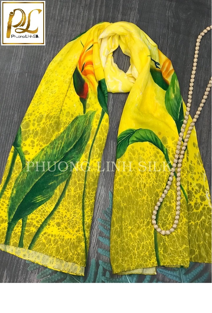 KHĂN LỤA VẼ TAY THỦY ẤN ĐỘC BẢN THIÊN ĐIỂU