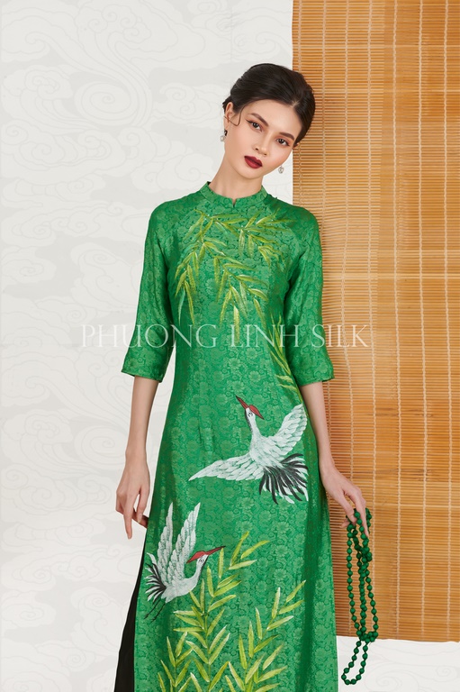 ÁO DÀI TRUYỀN THỐNG VẼ ACRYLIC MÀU XANH KÉT