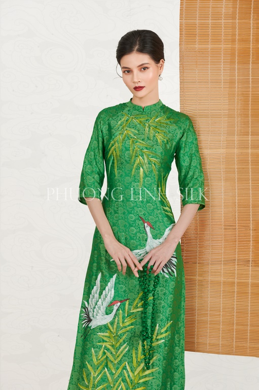 ÁO DÀI TRUYỀN THỐNG VẼ ACRYLIC MÀU XANH KÉT