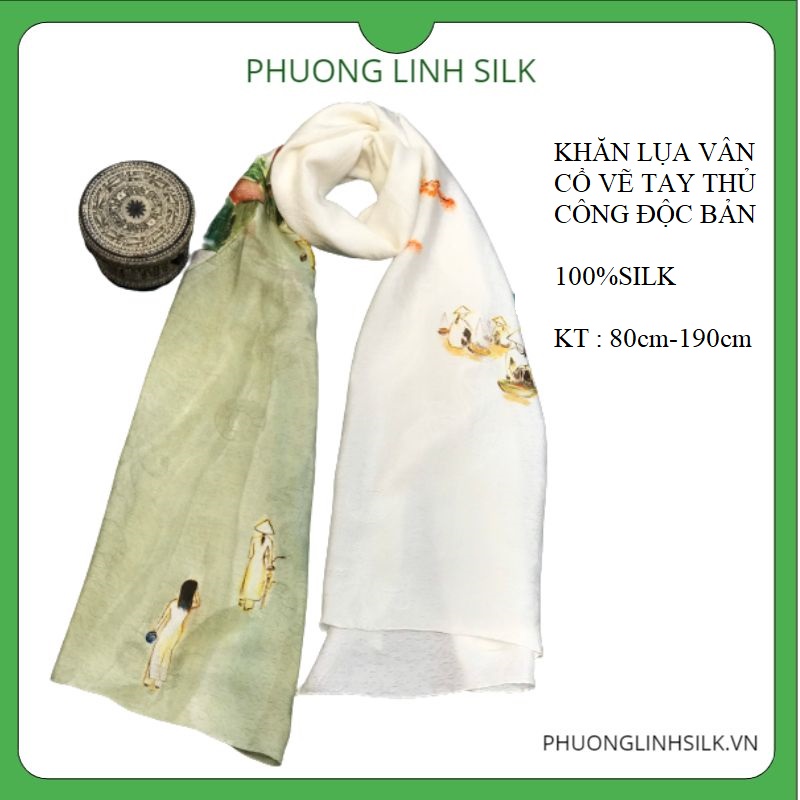 KHĂN LỤA VÂN CỔ TRUYỀN VẼ TAY ĐỘC BẢN