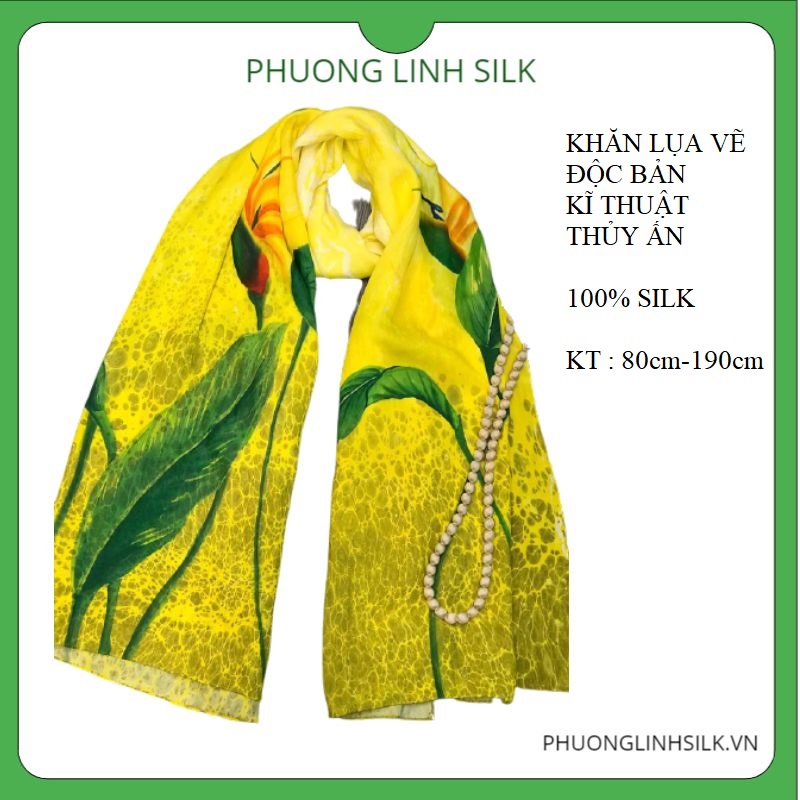 KHĂN LỤA VẼ TAY THỦY ẤN ĐỘC BẢN THIÊN ĐIỂU