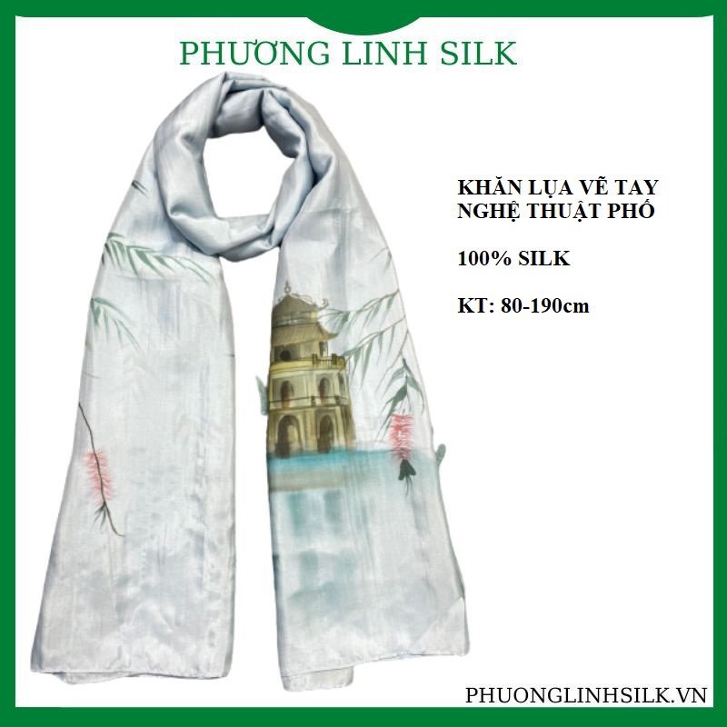 KHĂN LỤA VẼ MÀU NƯỚC NGHỆ THUẬT ĐỘC BẢN 100% TƠ TẰM HỒ GƯƠM