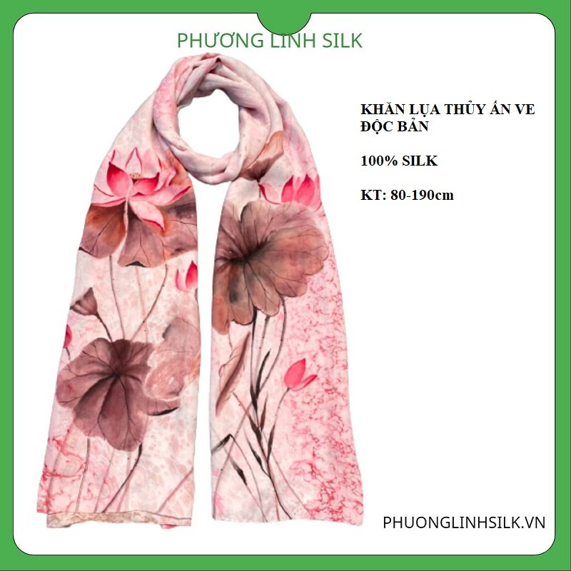 KHĂN LỤA VẼ TAY THỦY ẤN ĐỘC VẼ HOA SEN