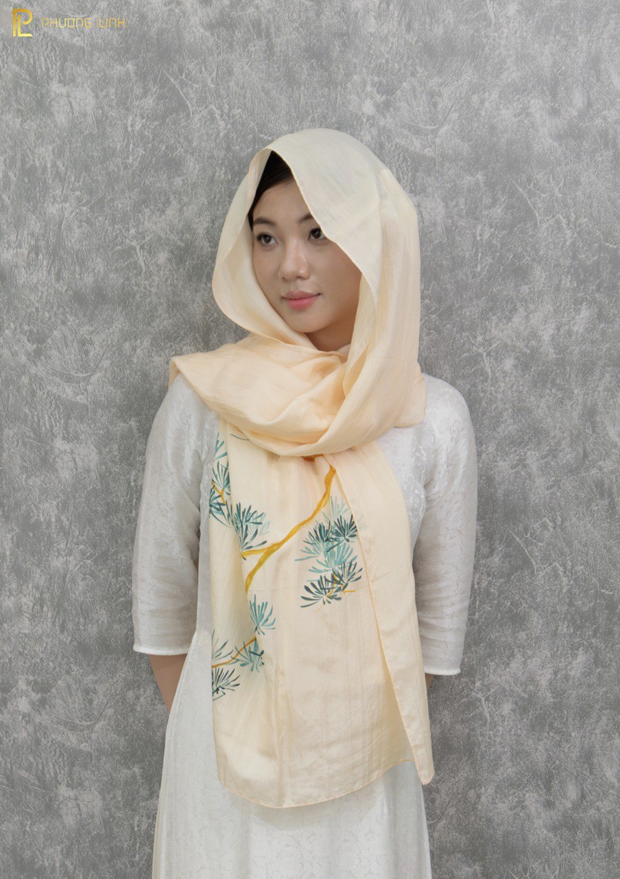 KHĂN LỤA HÀ ĐÔNG VẼ TAY NGHỆ THUẬT THIÊN HẠC CAO CẤP