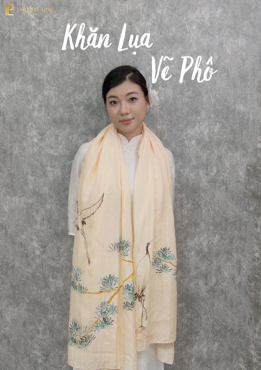 KHĂN LỤA HÀ ĐÔNG VẼ TAY NGHỆ THUẬT THIÊN HẠC CAO CẤP