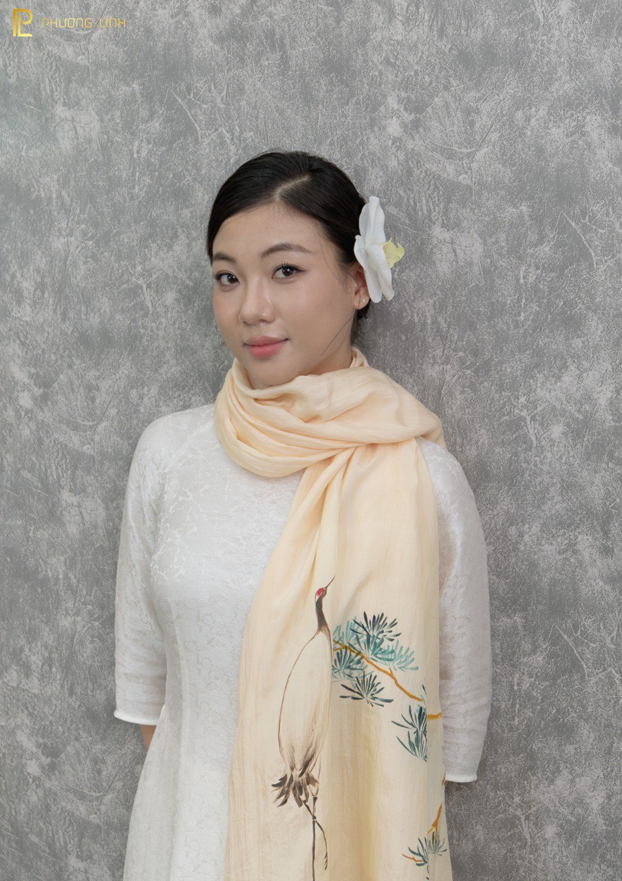 KHĂN LỤA HÀ ĐÔNG VẼ TAY NGHỆ THUẬT THIÊN HẠC CAO CẤP