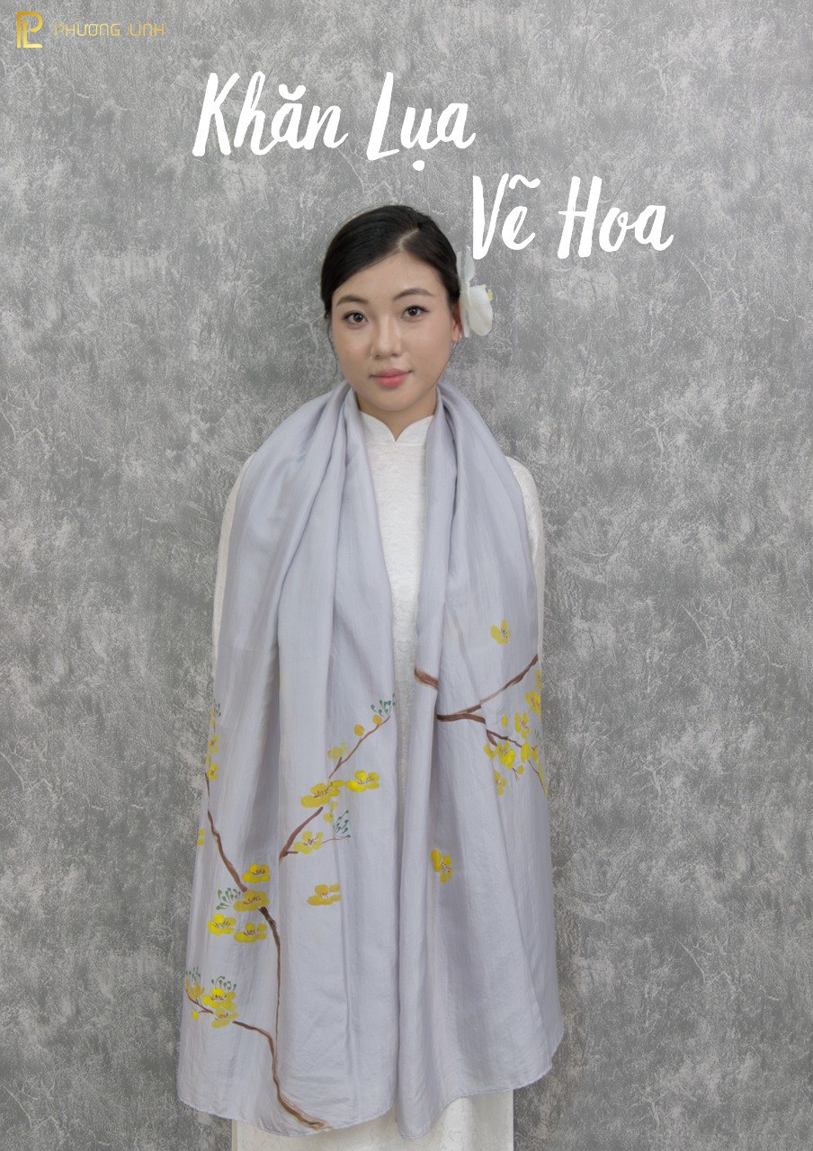 KHĂN LỤA HÀ ĐÔNG VẼ TAY NGHỆ THUẬT HOA MAI CAO CẤP