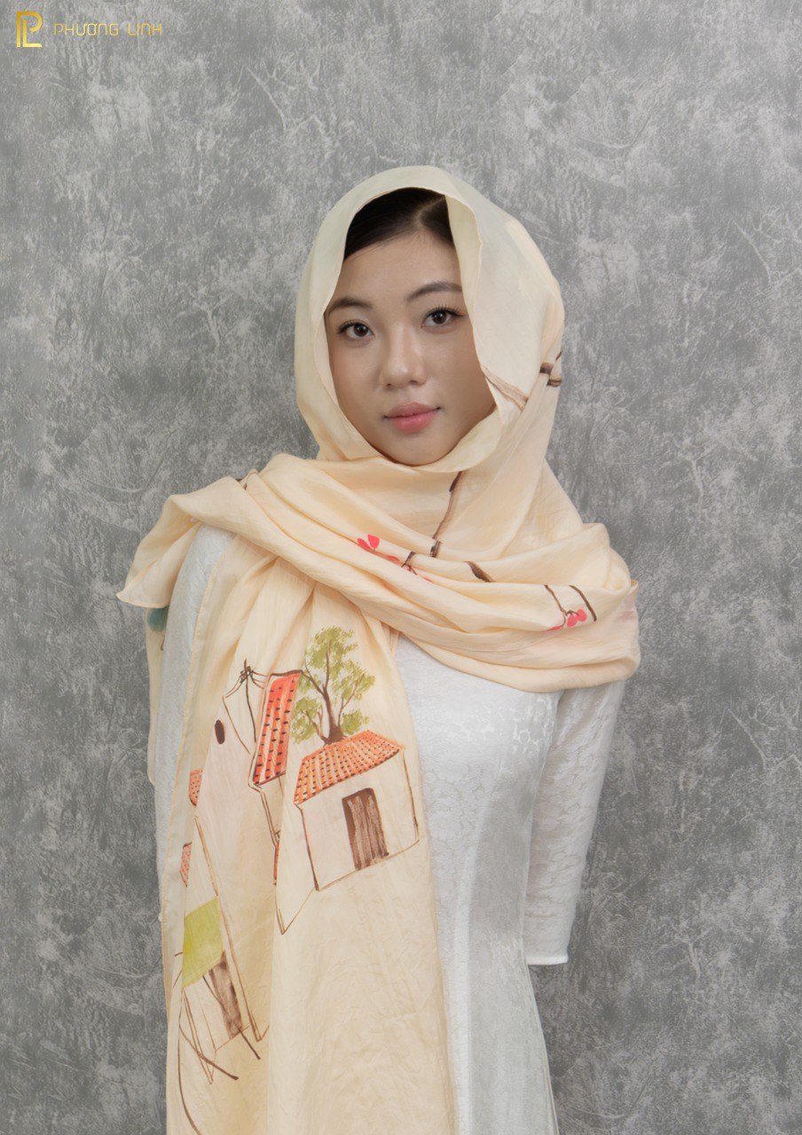 KHĂN LỤA HÀ ĐÔNG VẼ TAY NGHỆ THUẬT PHỐ CỔ CAO CẤP