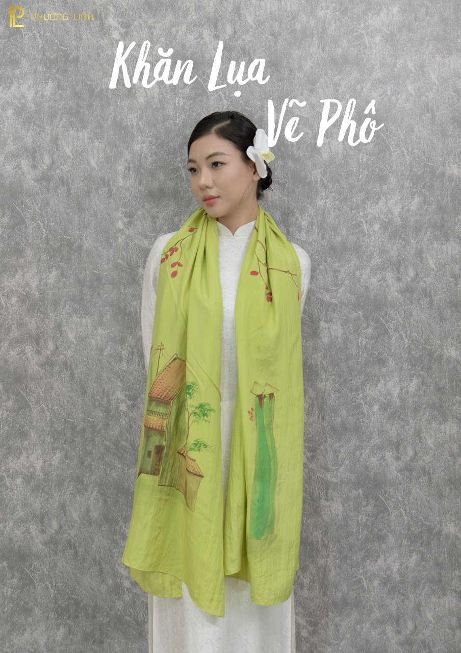 KHĂN LỤA HÀ ĐÔNG VẼ TAY NGHỆ THUẬT PHỐ CỔ CAO CẤP