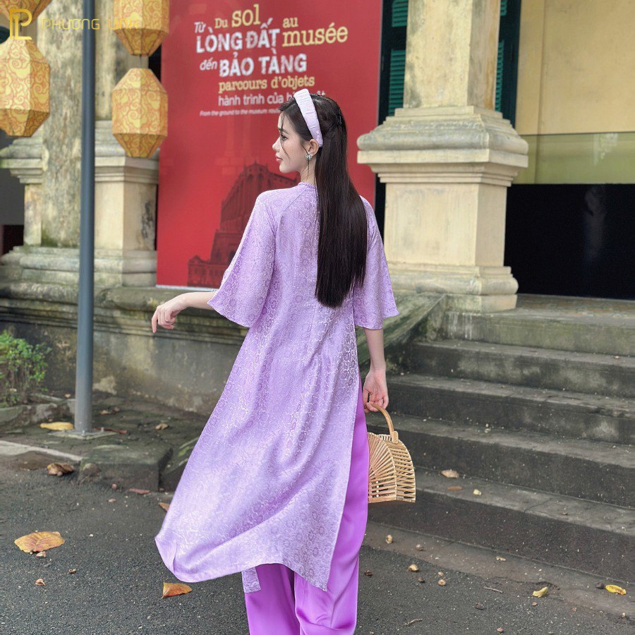 ÁO DÀI LỤA TƠ TẰM HÀ ĐÔNG SUÔNG TÚ CẨM - CỔ TẾT