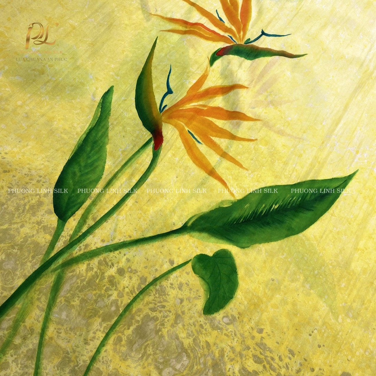 KHĂN LỤA VẼ TAY THỦY ẤN ĐỘC HOA THIÊN ĐIỂU