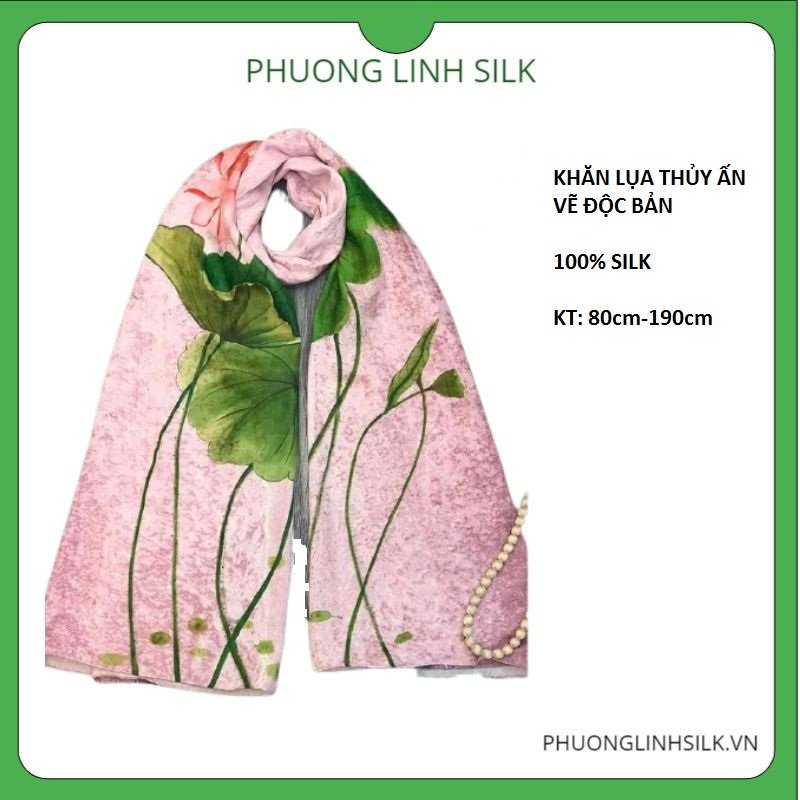 KHĂN LỤA VẼ TAY THỦY ẤN ĐỘC BẢN HOA SEN
