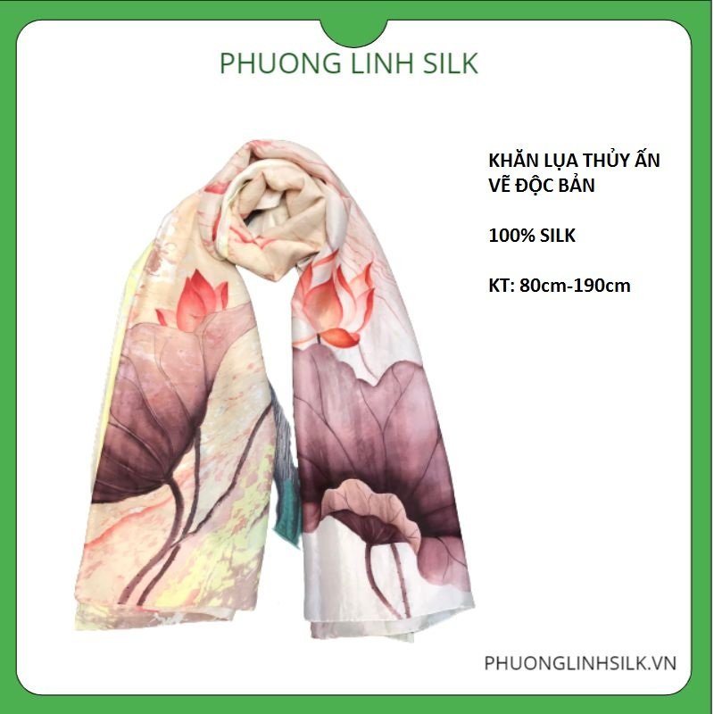 KHĂN LỤA VẼ TAY THỦY ẤN ĐỘC BẢN HOA SEN
