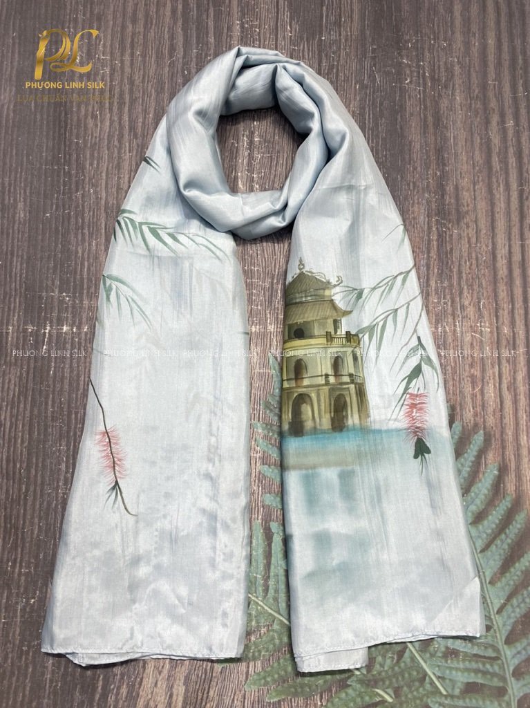 KHĂN LỤA VẼ MÀU NƯỚC NGHỆ THUẬT ĐỘC BẢN 100% TƠ TẰM HỒ GƯƠM