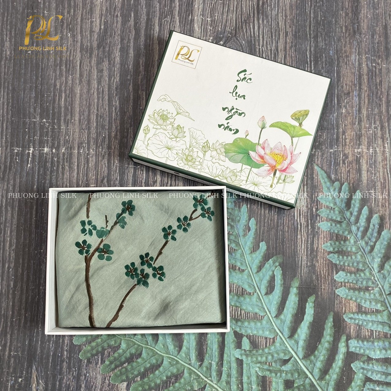 KHĂN LỤA VẼ MÀU NƯỚC 100% TƠ TẰM HOA ĐÀO