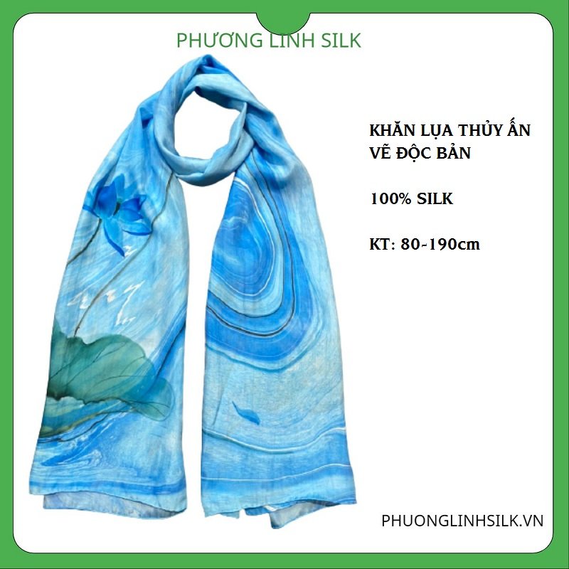 KHĂN LỤA VẼ TAY THỦY ẤN ĐỘC VẼ HOA SEN