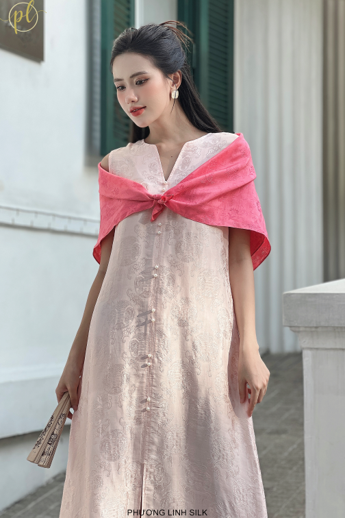 Đầm thiết kế trẻ trung xinh yêu, màu hồng phấn, chất vải tơ cao cấp Royal  Blue Shop
