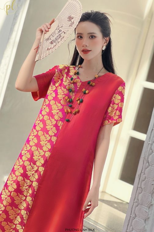 VÁY LỤA TƠ TẰM PHA CAN MÀU