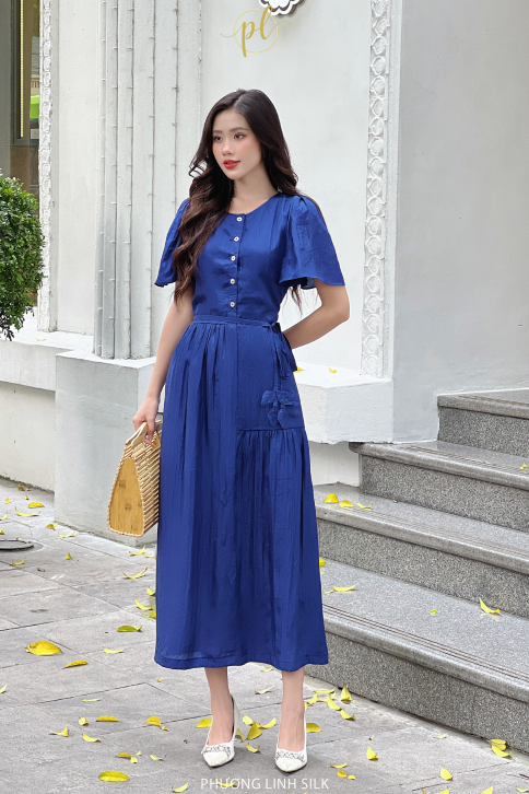 MS730 Váy đầm dáng dài cổ vuông đính ngọc tay bồng ren nổi tiểu thư vintage  nữ tính | Phu Linh - Fashion & More