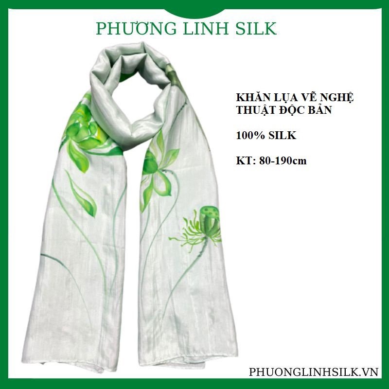 KHĂN LỤA VẼ MÀU NƯỚC NGHỆ THUẬT 100% TƠ TẰM HOA SEN QUỐC