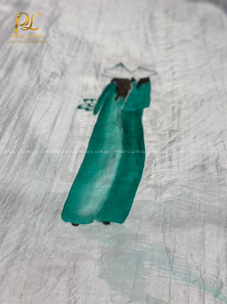 KHĂN LỤA VẼ MÀU NƯỚC NGHỆ THUẬT ĐỘC BẢN 100% TƠ TẰM HỒ GƯƠM & THIẾU NỮ BÊN ÁO DÀI